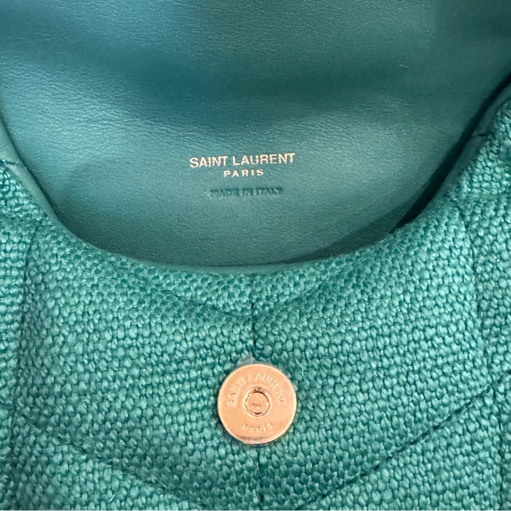 Saint Laurent Denim Quilted Loulou Puffer Monogram Pouch Clutch in Basil color - Picture 7 of 14